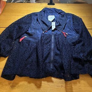 NWT Hei Hei Anthropologie eyelit navy windbreaker medium
